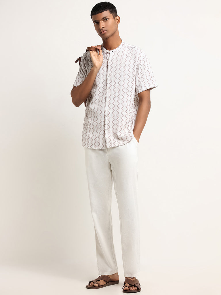 ETA Off-White Embroidered Cotton Relaxed Fit Grandad Shirt