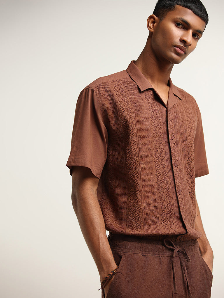 ETA Brown Cotton Relaxed Fit Shirt