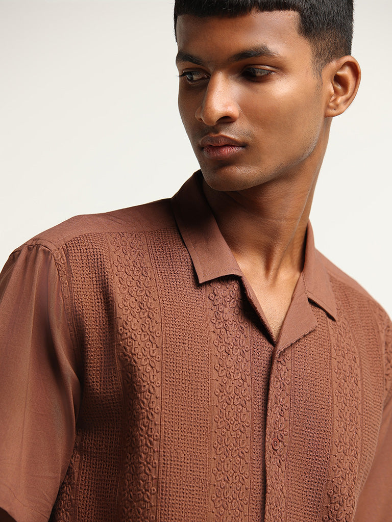 ETA Brown Cotton Relaxed Fit Shirt