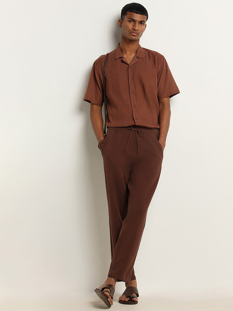 ETA Brown Cotton Relaxed Fit Shirt