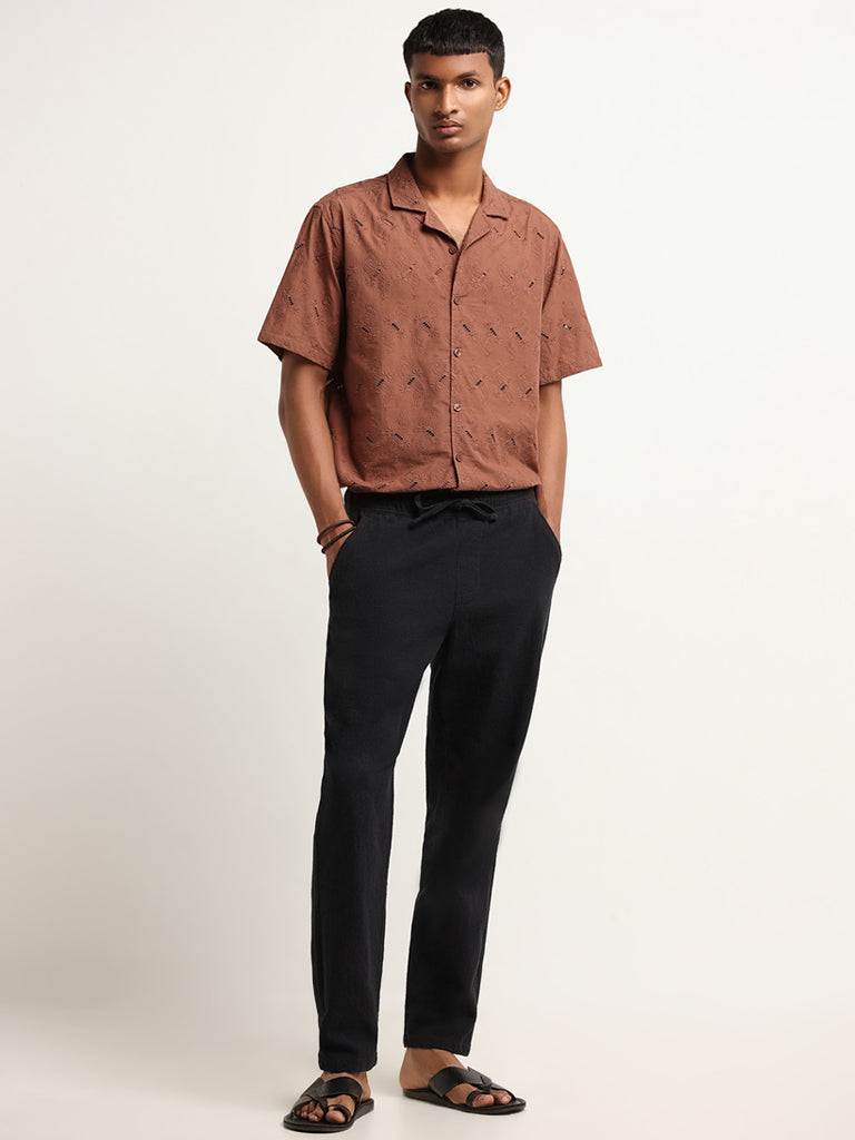 ETA Dark Rust Embroidered Cotton Relaxed Fit Shirt