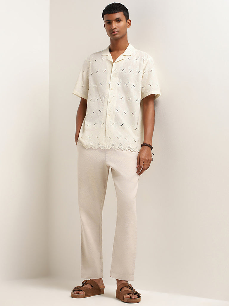 ETA Off-White Embroidered Cotton Relaxed Fit Shirt