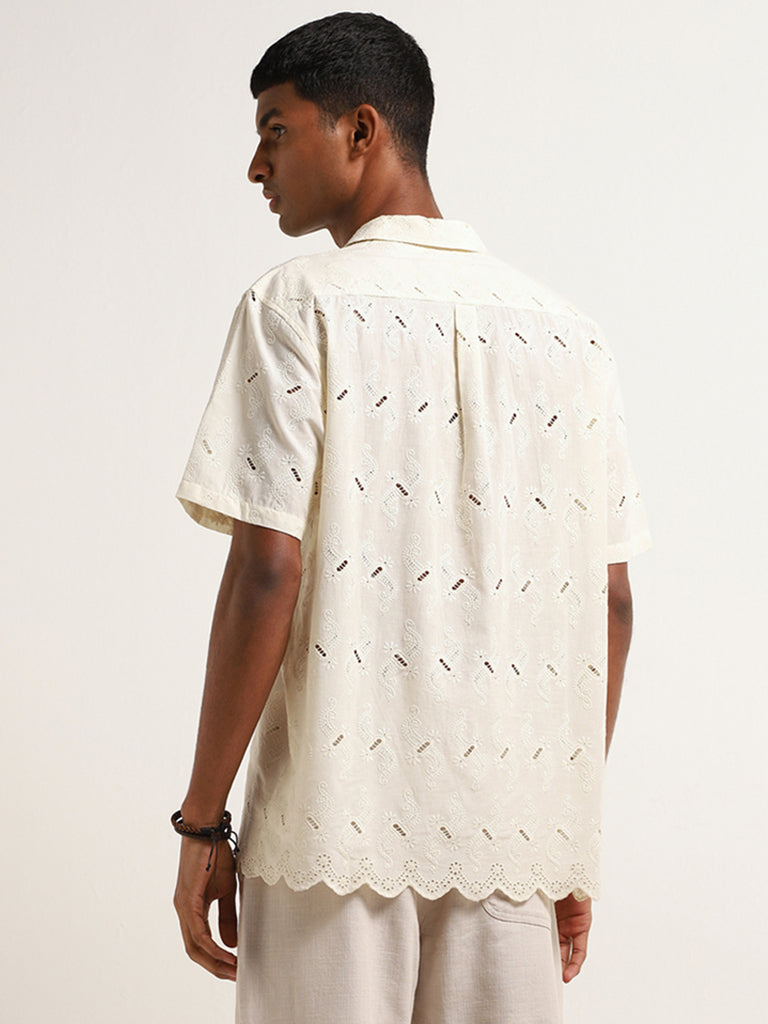 ETA Off-White Embroidered Cotton Relaxed Fit Shirt