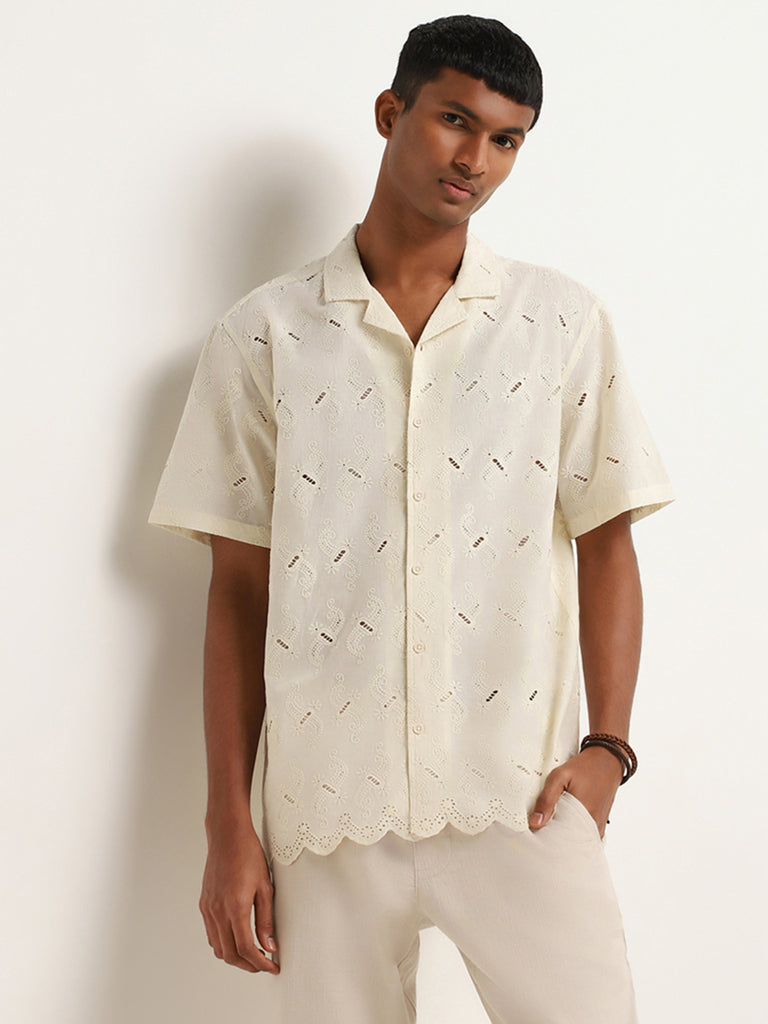 ETA Off-White Embroidered Cotton Relaxed Fit Shirt