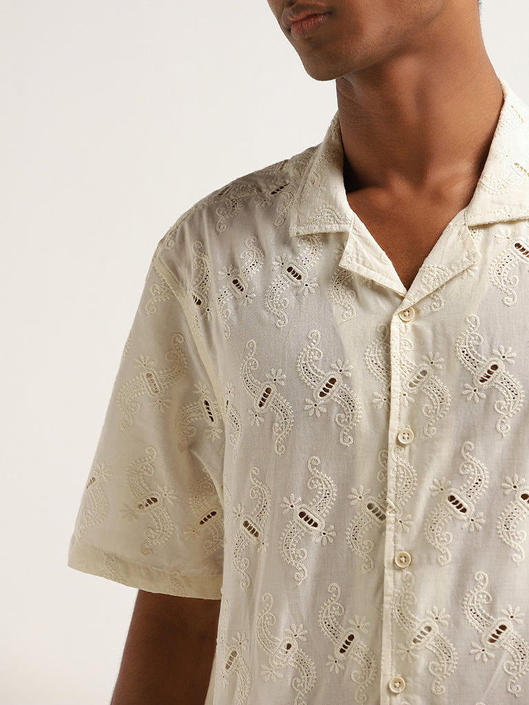 ETA Off-White Embroidered Cotton Relaxed Fit Shirt