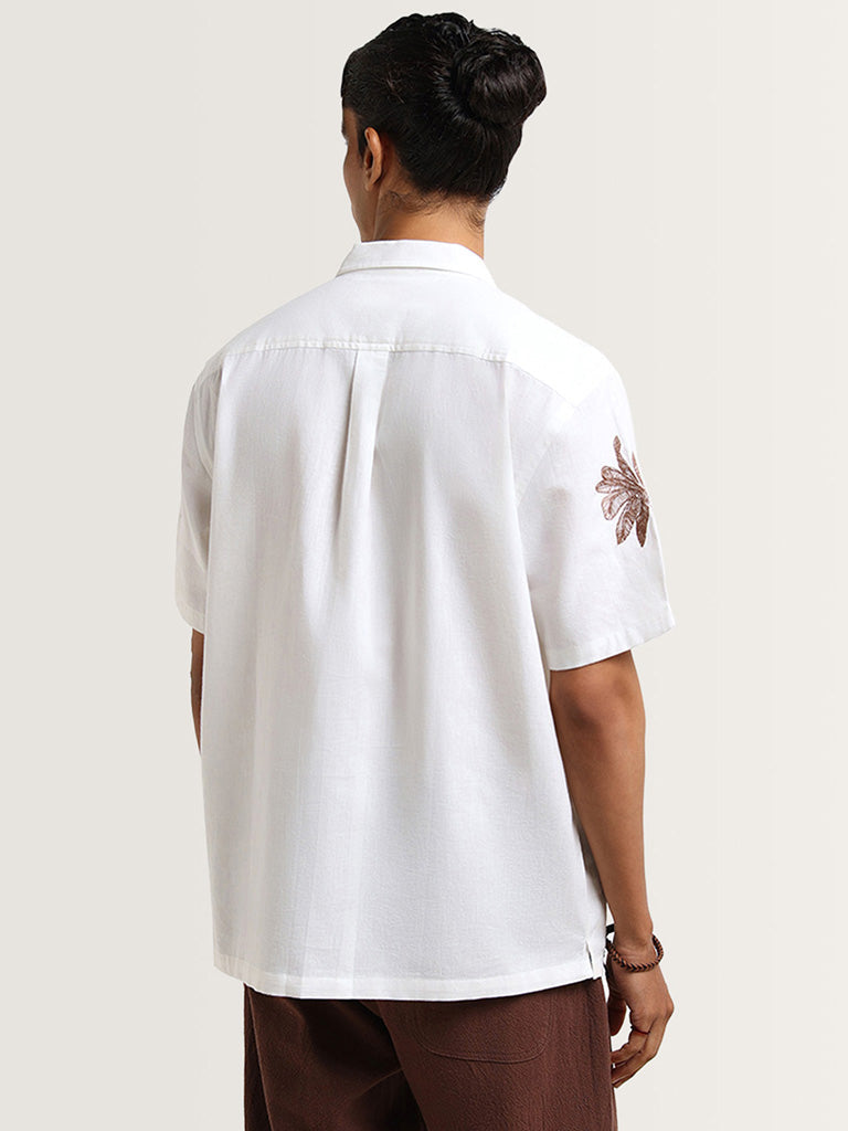 ETA White Embroidered Cotton Relaxed Fit Shirt