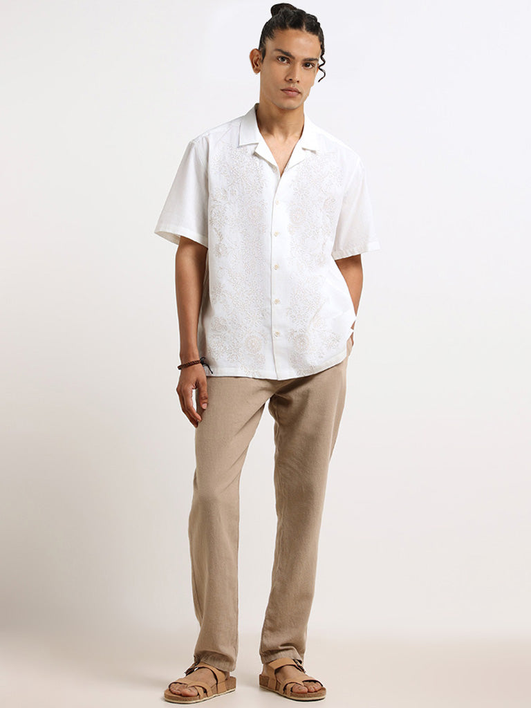 ETA White Embroidered Cotton Relaxed Fit Shirt