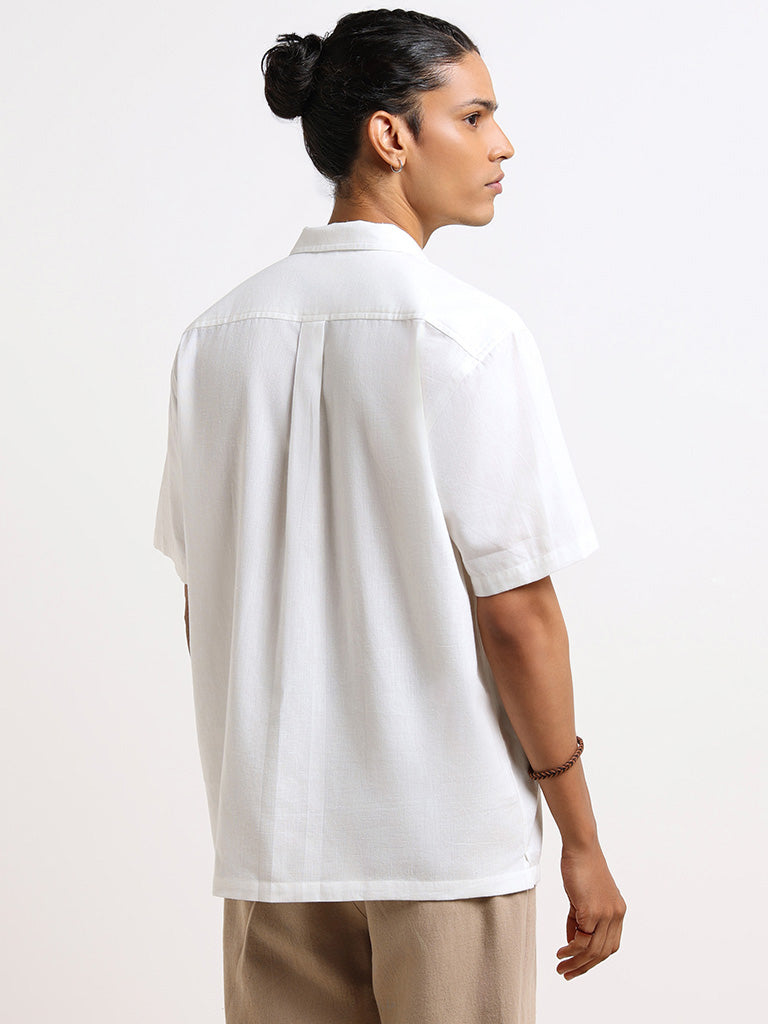 ETA White Embroidered Cotton Relaxed Fit Shirt