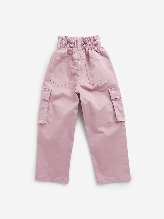 HOP Kids Dusty Pink Paperbag-Waist High-Rise Cotton Trousers