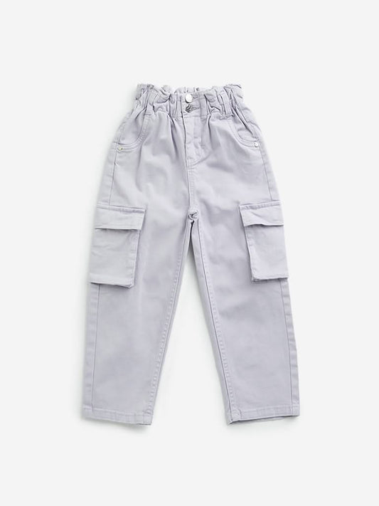 HOP Kids Lilac Paperbag-Waist High-Rise Cotton Trousers