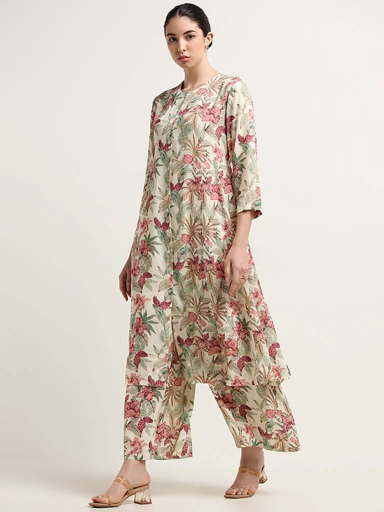 Zuba Off-White Floral Kurta