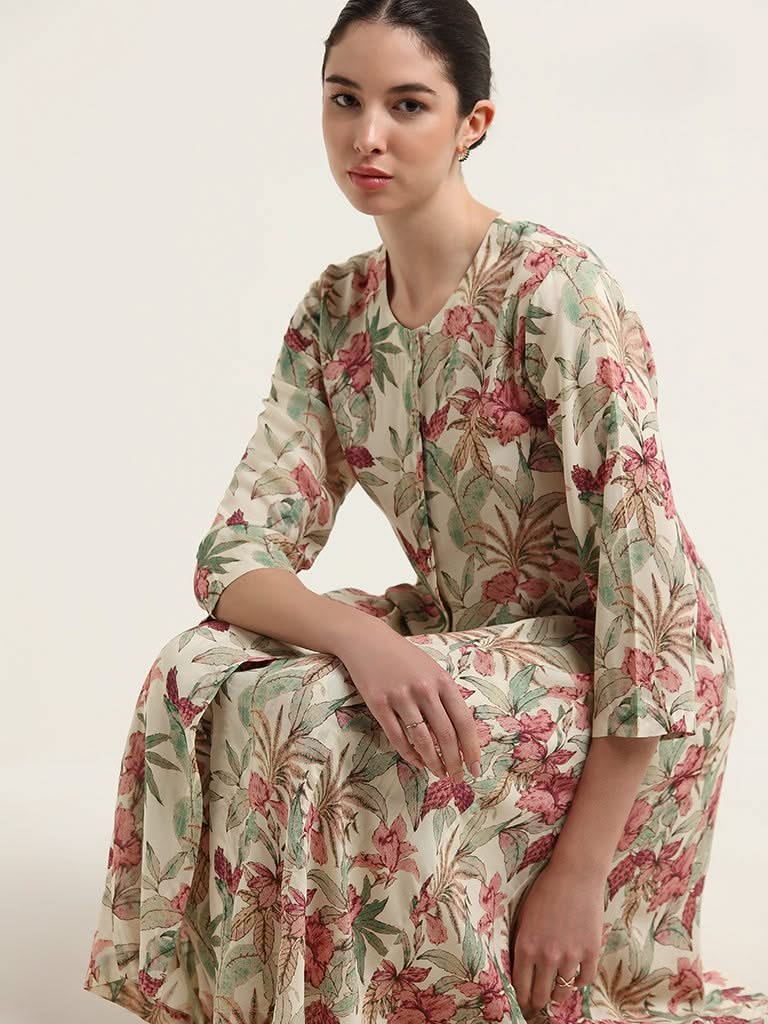 Zuba Off-White Floral Kurta