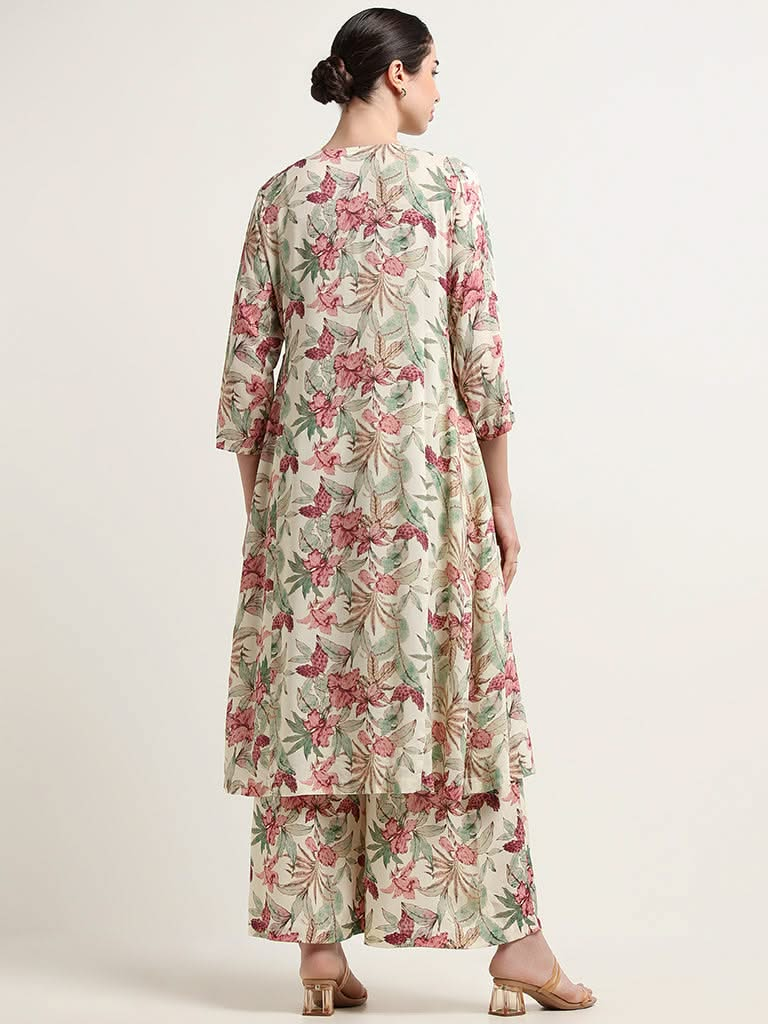 Zuba Off-White Floral Kurta