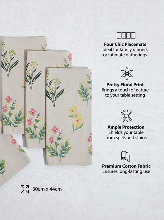 Westside Home Multicolour Floral Printed Placemat (Set of 4)