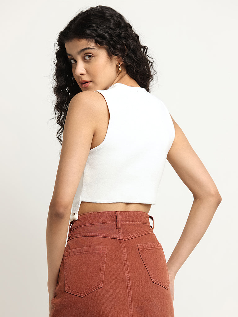 Nuon White Cowry Trim Crop Top