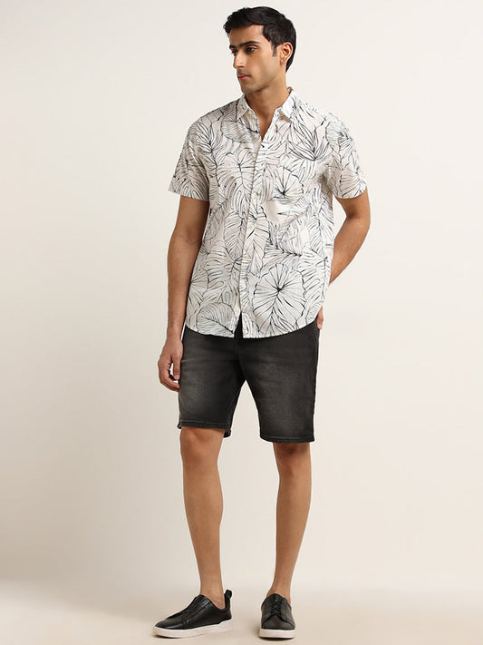 WES Casuals Charcoal Faded Cotton Relaxed-Fit Shorts