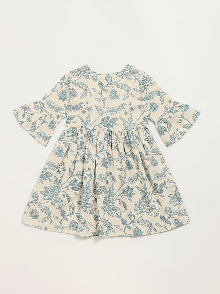 Utsa Kids Blue Printed Button-Down Dress (2 - 8yrs)