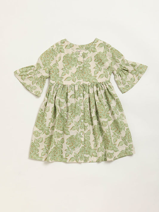 Utsa Kids Green Floral Print Dress (2 - 8yrs)