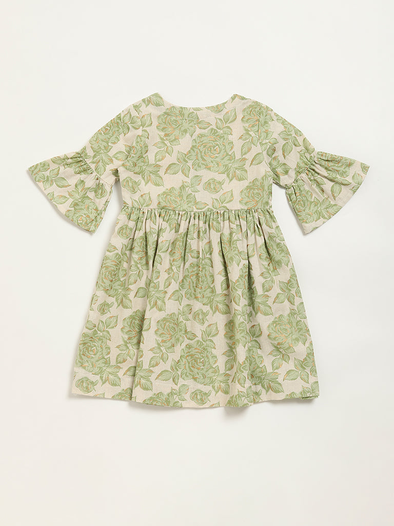 Utsa Kids Green Floral Print Dress (2 - 8yrs)