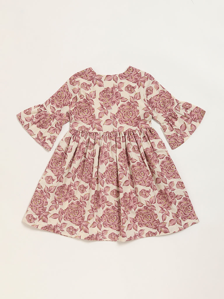 Utsa Kids Lilac Floral Print A-Line Dress (2 - 8yrs)