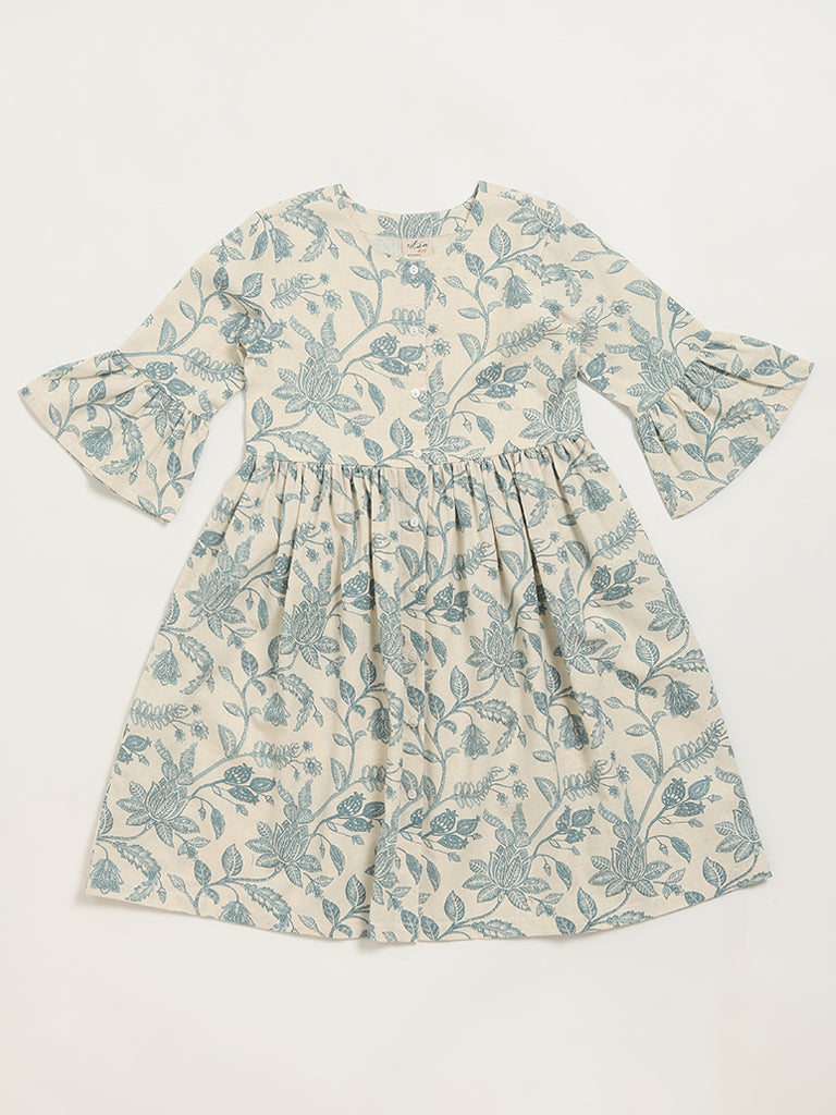 Utsa Kids Blue Printed Button-Down Dress (8 -14yrs)