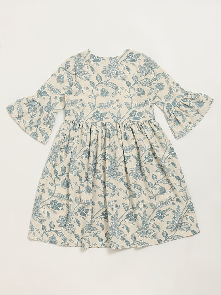 Utsa Kids Blue Printed Button-Down Dress (8 -14yrs)