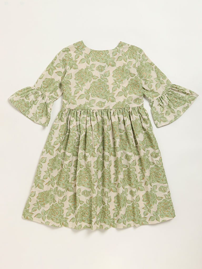 Utsa Kids Green Floral Print Dress (8 -14yrs)