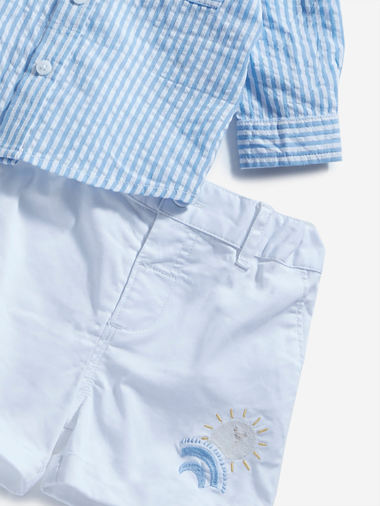 HOP Baby Blue Striped Shirt with Shorts Set