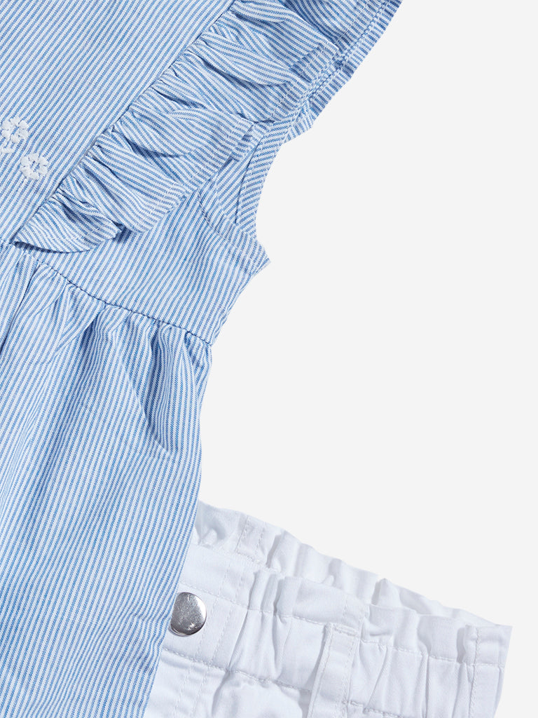 HOP Baby Blue Striped Casual Dress with Shorts Set