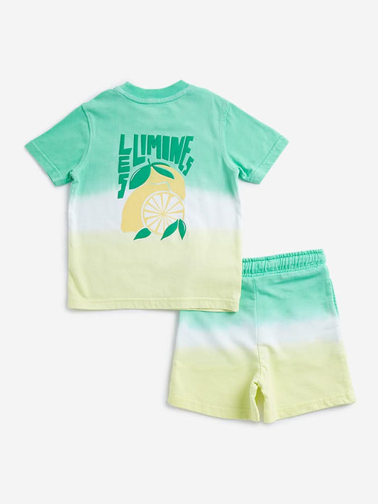 HOP Kids Lime Ombre Design T-Shirt & Mid Rise Shorts Set