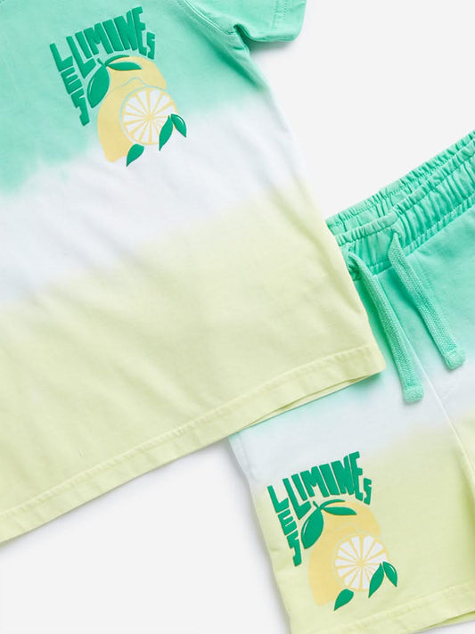 HOP Kids Lime Ombre Design T-Shirt & Mid Rise Shorts Set