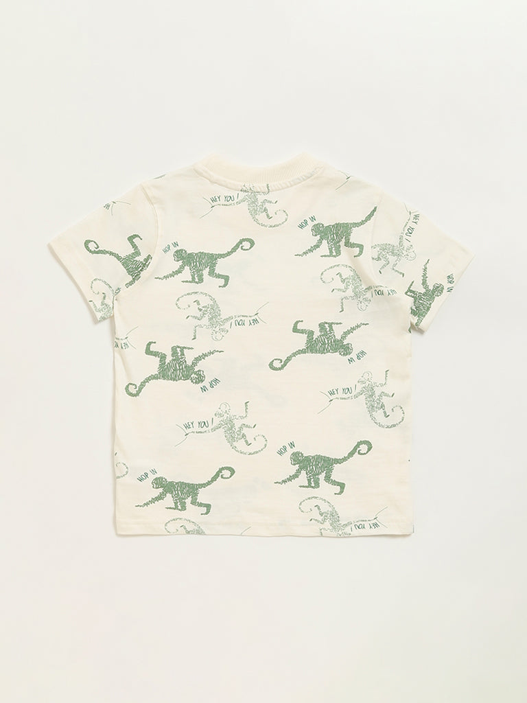 HOP Kids Off-White Monkey Print T-Shirt