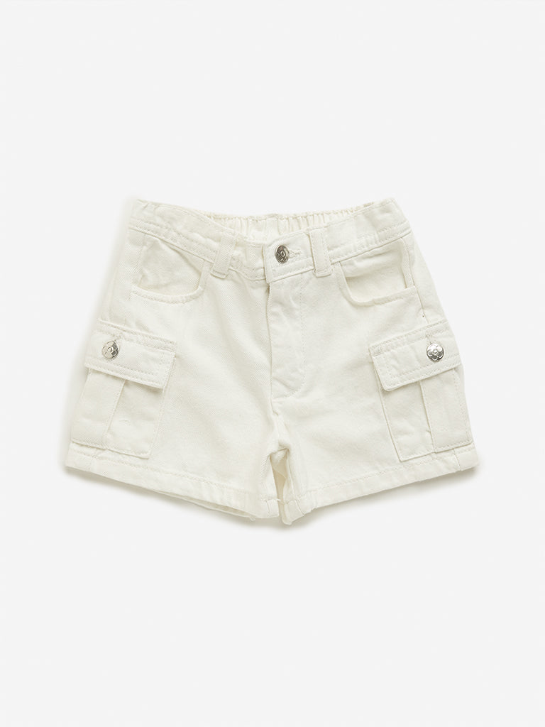 HOP Kids White Cargo-Style Mid Rise Shorts