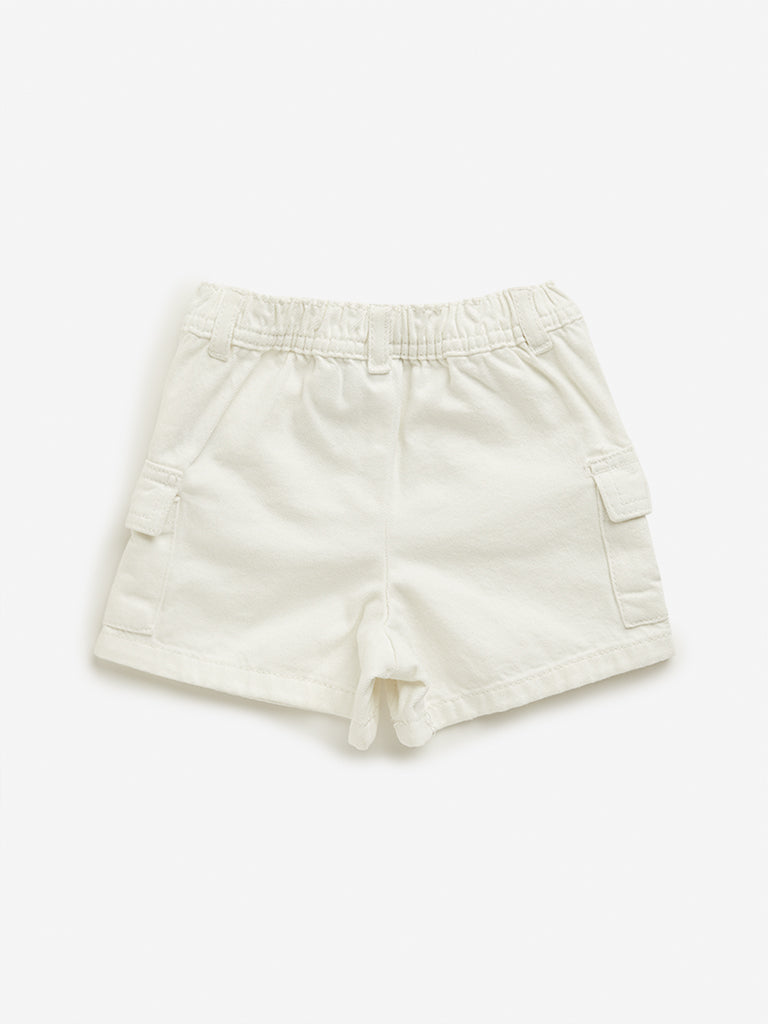 HOP Kids White Cargo-Style Mid Rise Shorts