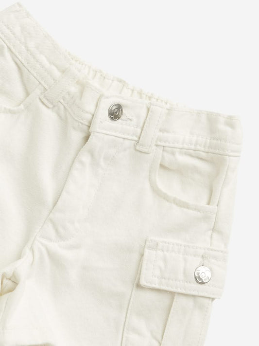 HOP Kids White Cargo-Style Mid Rise Shorts