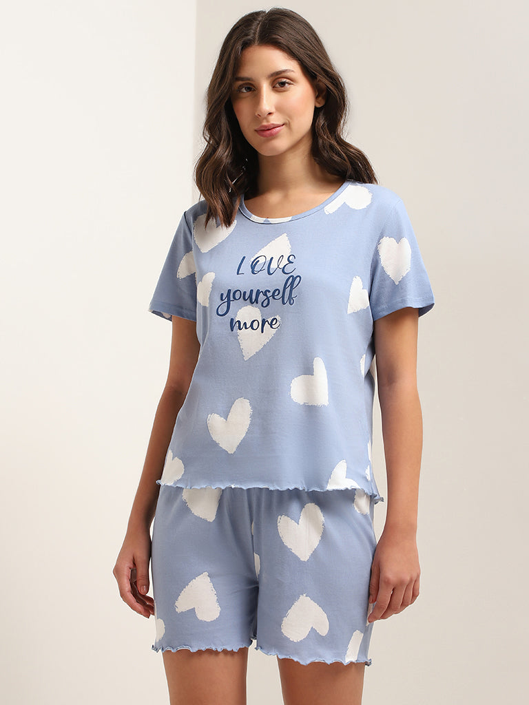 Wunderlove Blue Printed Shorts Set In A Bag