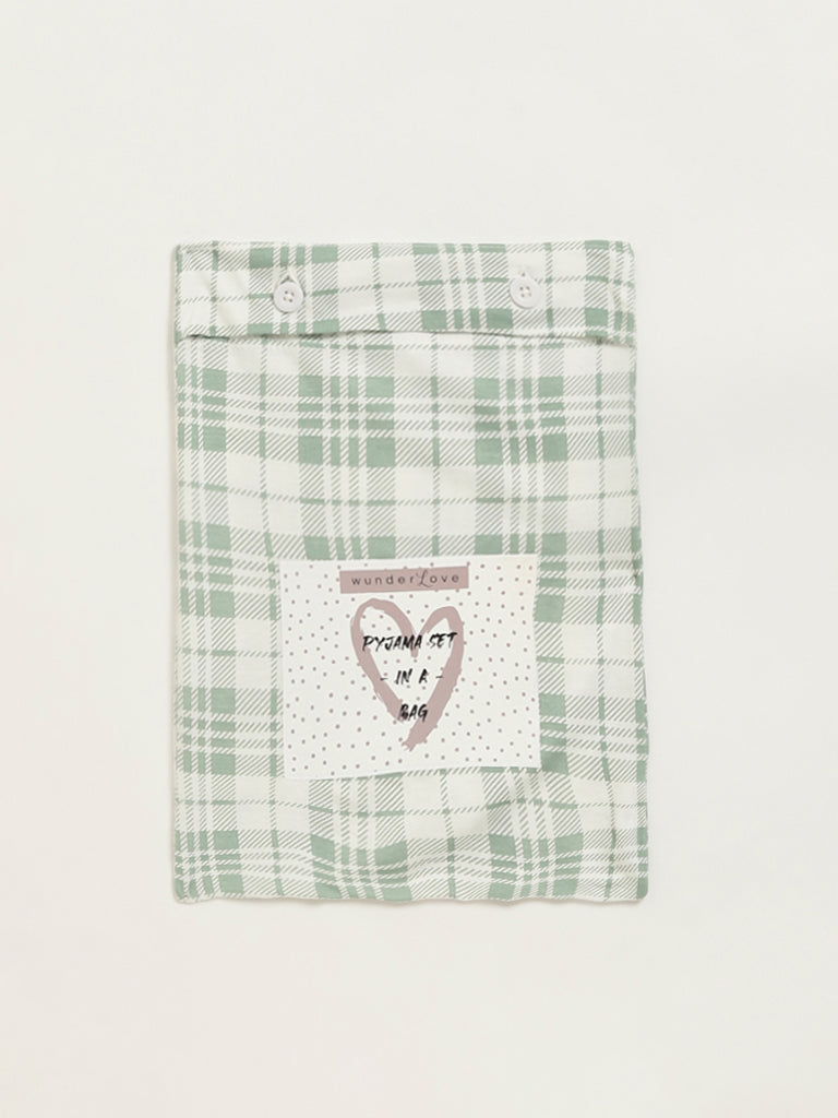 Wunderlove Green Printed Cotton Pyjamas Set In A Bag