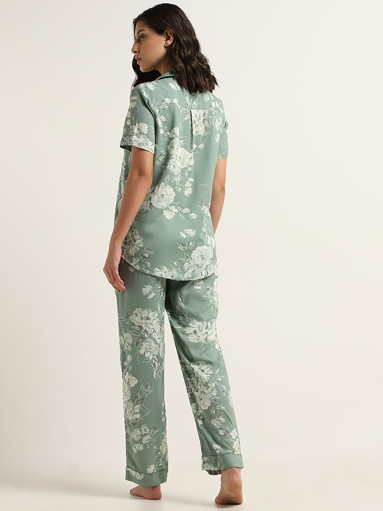 Wunderlove Sage Printed Shirt and Pyjamas Set