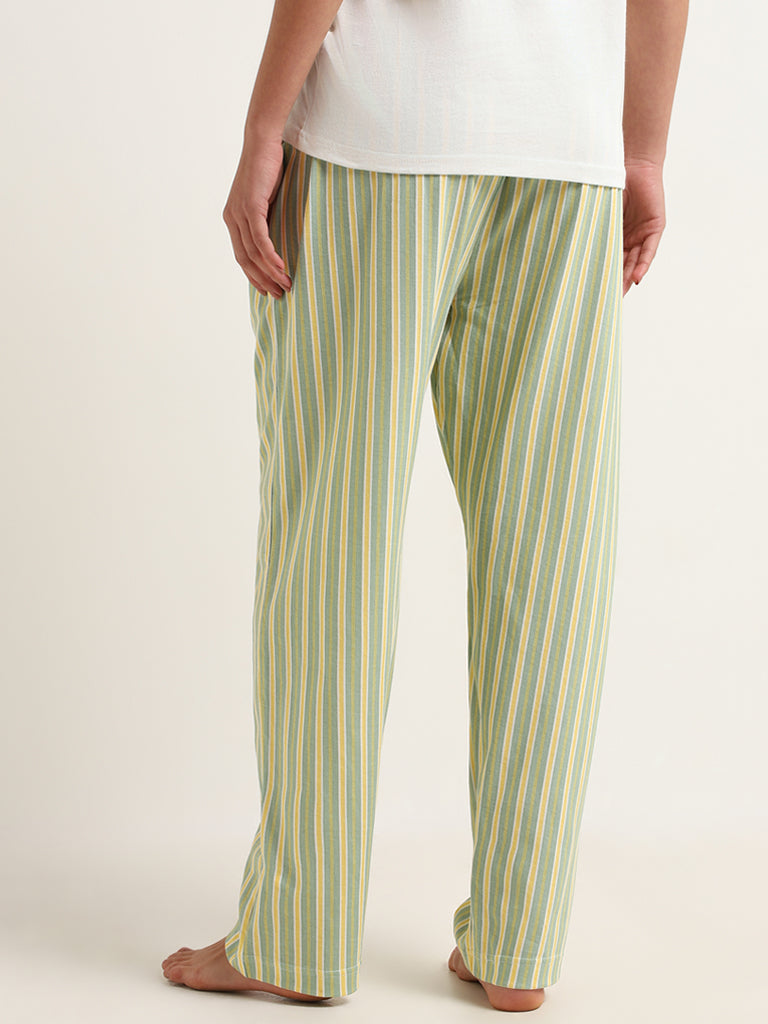 Wunderlove Green Mid-Rise Striped Cotton Pyjamas