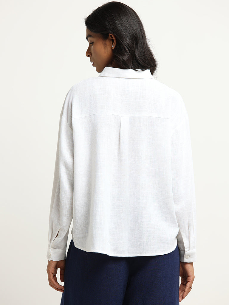 LOV White Knot-Detail Blended Linen Shirt