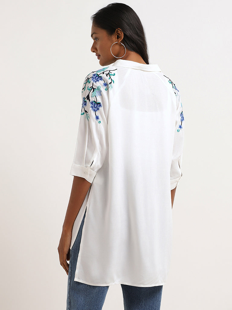 LOV White Embroidered Drop-Tail Shirt