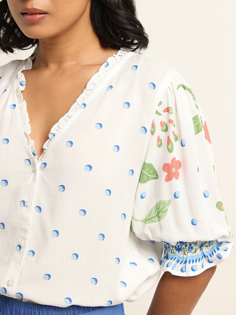 LOV White Floral Printed Top