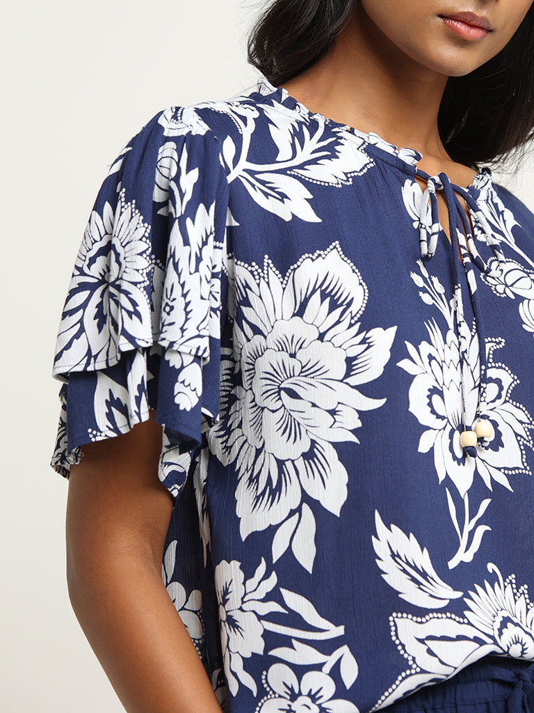 LOV Navy Printed Top