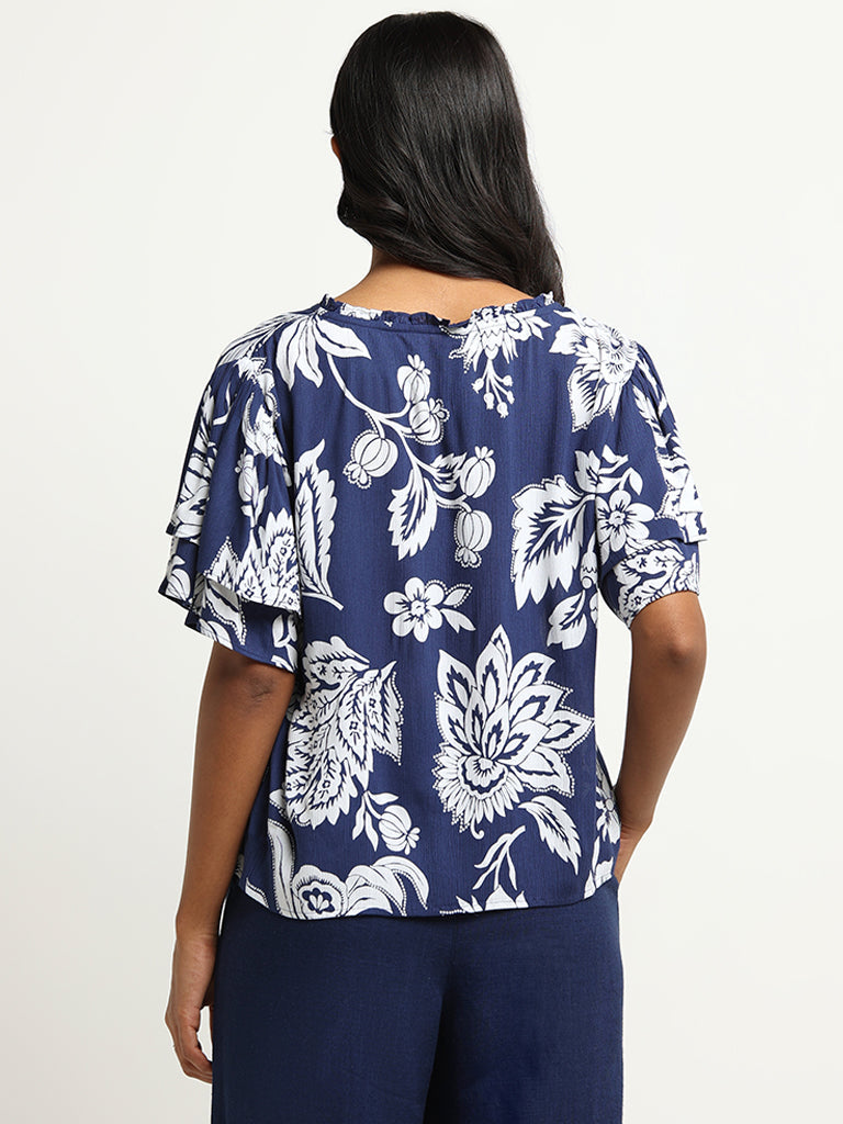 LOV Navy Printed Top