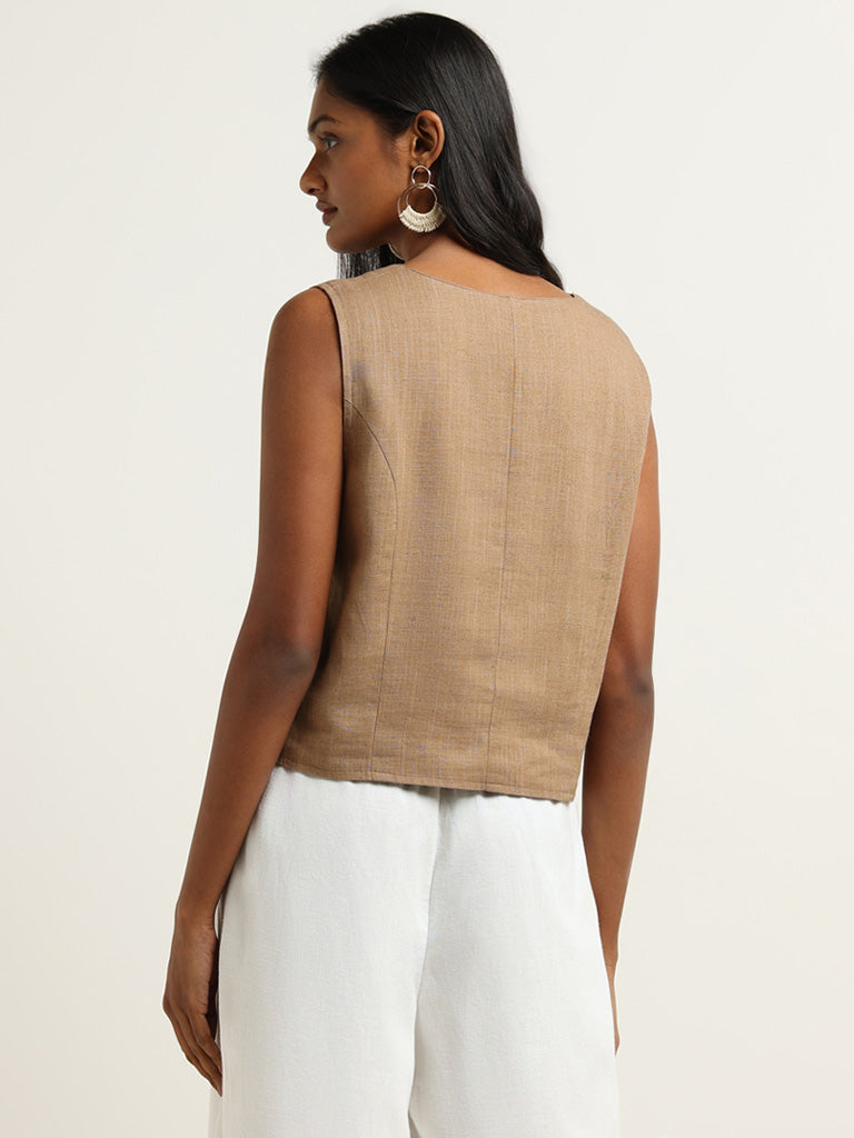 LOV Beige Blended Linen Top