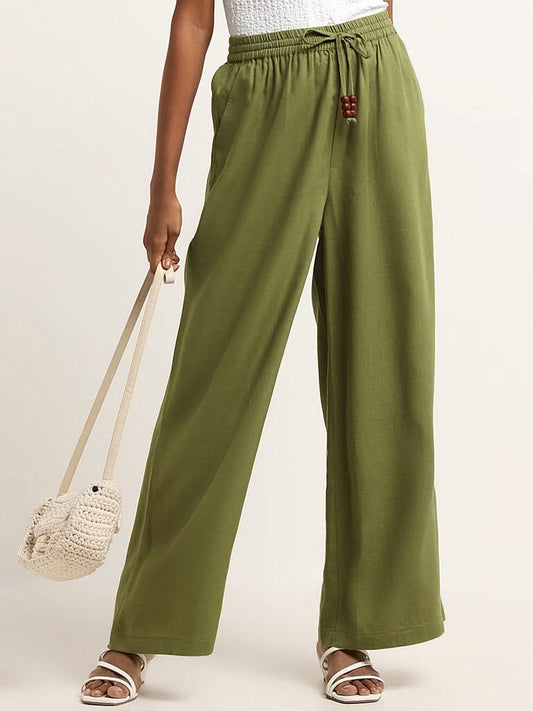 LOV Green High Rise Wide Leg Pants