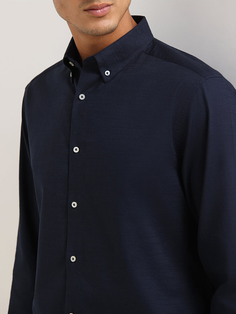 Ascot Navy Cotton Relaxed Fit Shirt