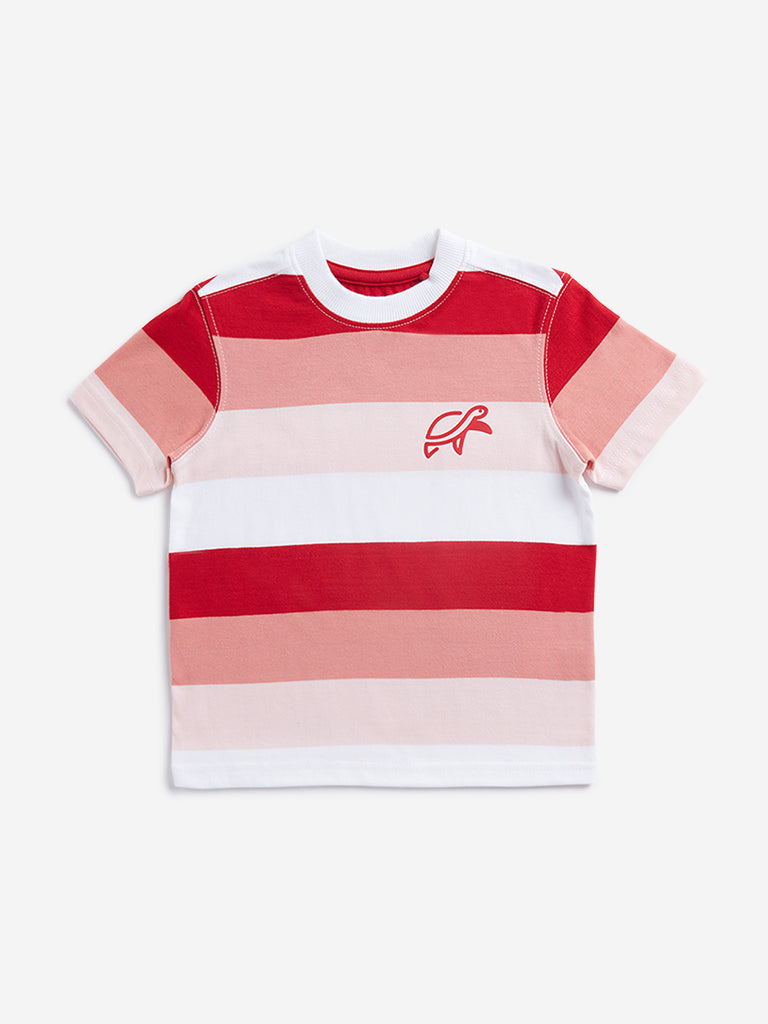 HOP Kids Red Colour block T-Shirt