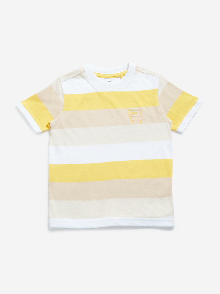 HOP Kids Yellow Colour blocked T-Shirt