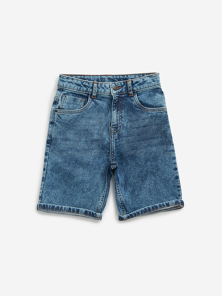 HOP Kids Dark Blue Washed Mid Rise Shorts